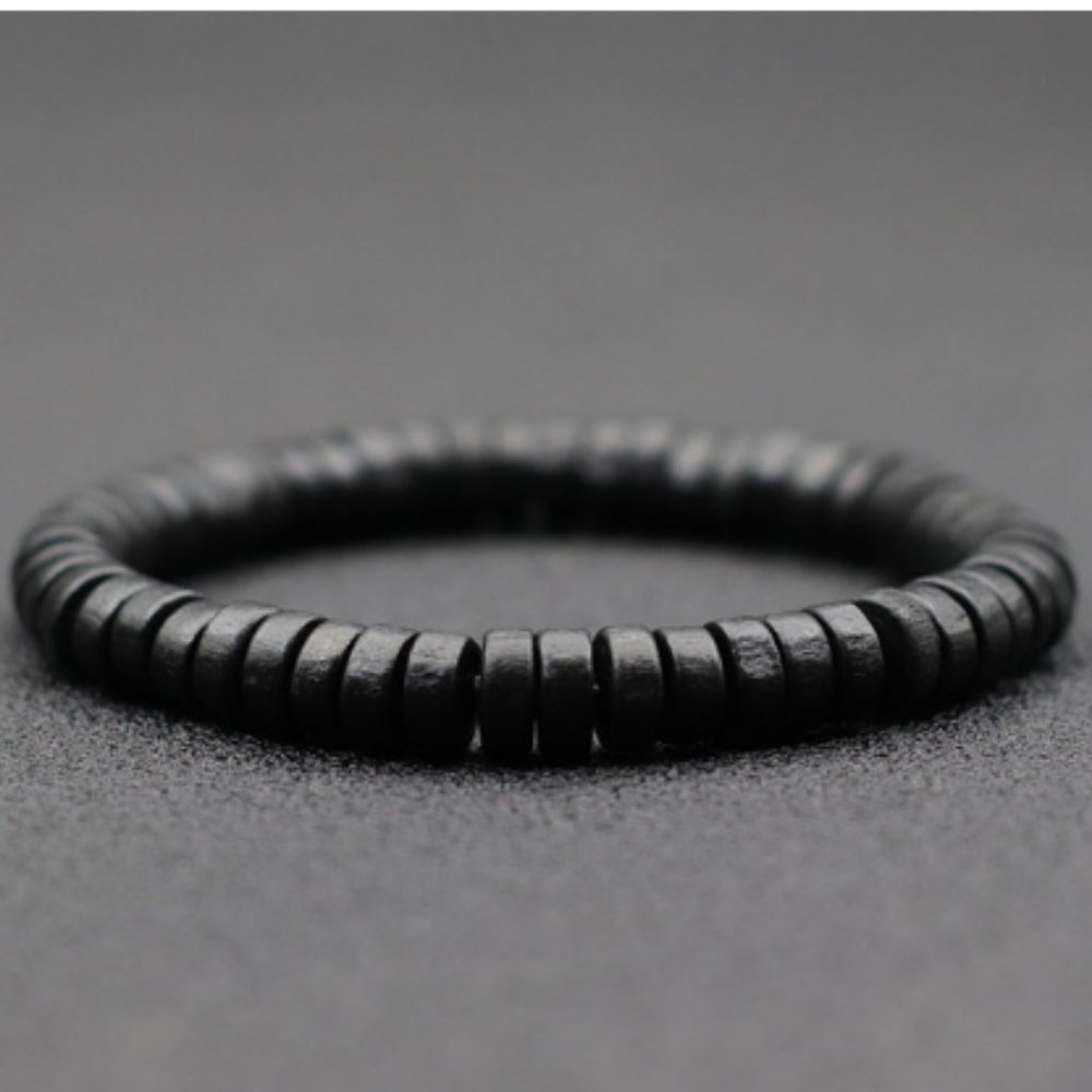 Wood Bracelet,Black Bracelet,Surfer Bracelet,Rondelle 8mm Beads,Wooden Bracelet